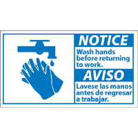 National Marker NBA8R Notice, Wash Hands Bilingual ANSI Sign