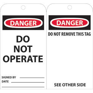 National Marker RPT1A Danger Do Not Operate Tags, 25/Pk.