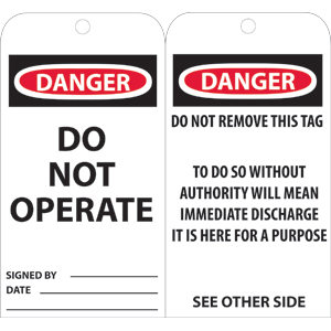 National Marker RPT1 Danger Do Not Operate w/Text Tags, 25/Pk.