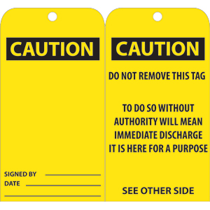 National Marker RPT28 CAUTION Tags, 25/Pk.