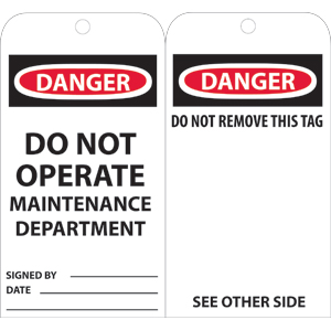 National Marker RPT2 Danger Do Not Operate Tags - Maintenance, 25/Pk.