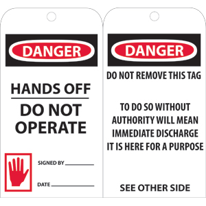 National Marker RPT33 Danger Hands Off Do Not Operate Tags, 25/Pk.