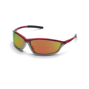 MCR Safety SH14R Shock&reg; Safety Glasses,Crimson/Stone,Fire Mirror