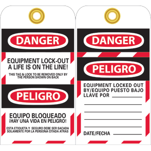 National Marker SPLOTAG12 Bilingual Lockout Tags, 10/Pk.