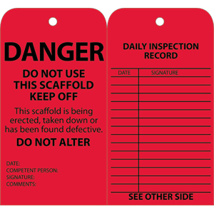 National Marker SPT1 Standard Scaffold Inspection Tags, Red, 25/Pk.