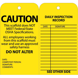 National Marker SPT2 Standard Scaffold Inspection Tags, Yellow, 25/Pk.