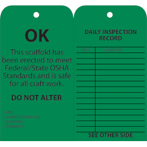 National Marker SPT3 Standard Scaffold Inspection Tags, Green, 25/Pk.