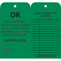 National Marker SPT3 Standard Scaffold Inspection Tags, Green, 25/Pk.