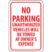 National Marker TM12G No Parking Unauthorized Vehicles Sign, .040 Alum.