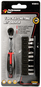 Performance Tool W38915 10 Pc. Ratcheting Bit Driver Set