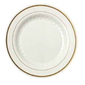 WNA Inc. MP9IPREM Masterpiece&#8482; Premiere Plastic Plates, Ivory/Gold, 9 Inch