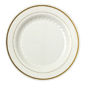 WNA Inc. MPBWL10IPREM Masterpiece&#8482; Premiere Plastic Bowls, Ivory/Gold, 10 Ounce